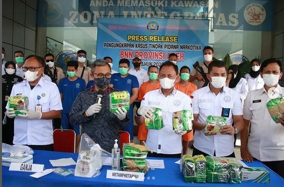 BNN Provinsi Aceh Gelar Press Release Pengungkapan Kasus Narkotika dengan Sabu Seberat 14.3 kg dan Ganja 16,2 Kg