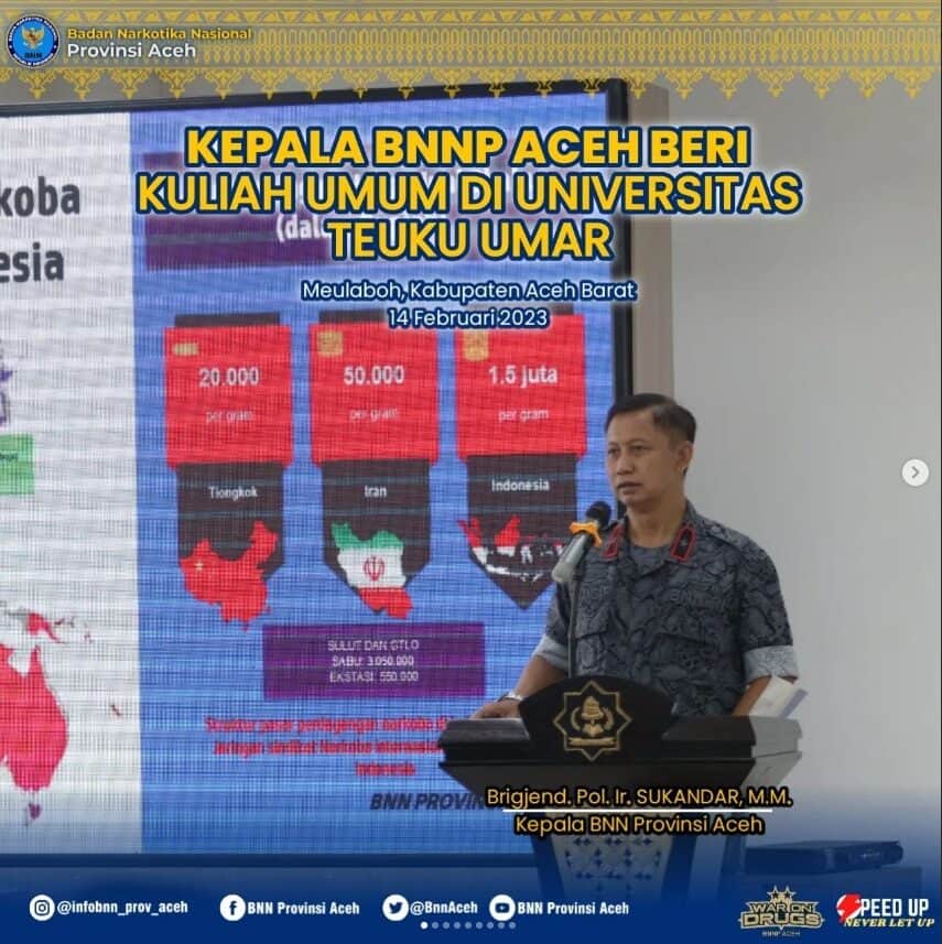 Kepala BNNP Aceh Beri Kuliah Umum Di Universitas Teuku Umar Meulaboh