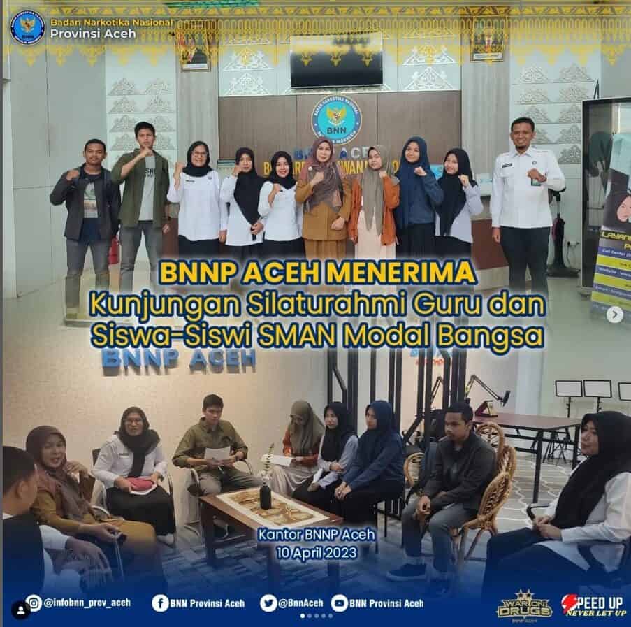 BNNP Aceh Menerima kunjungan silaturahmi dari Guru dan Siswa-Siswi SMAN Modal Bangsa Aceh Besar