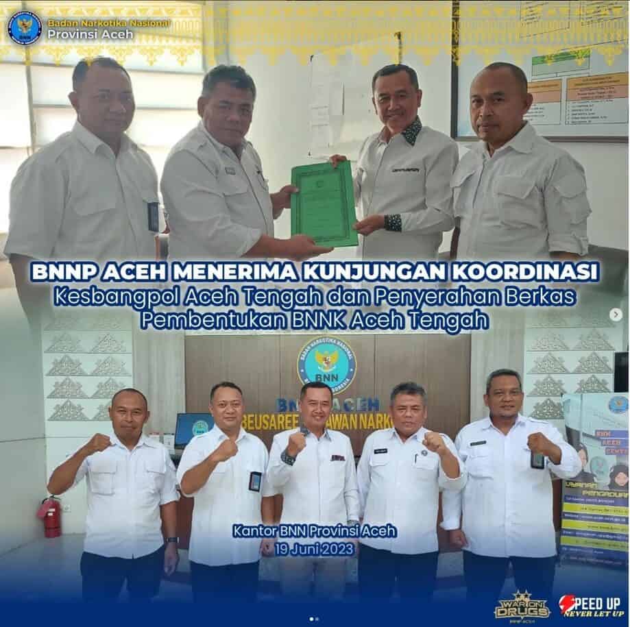 BNNP Aceh menerima Kunjungan Koordinasi Kesbangpol Aceh Tengah