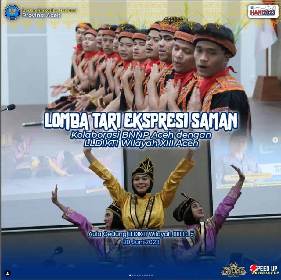 Sambut HANI Tahun 2023, BNNP Aceh dan LLDIKTI Aceh Lakukan Kolaborasi Lomba Tari Ekspresi Saman