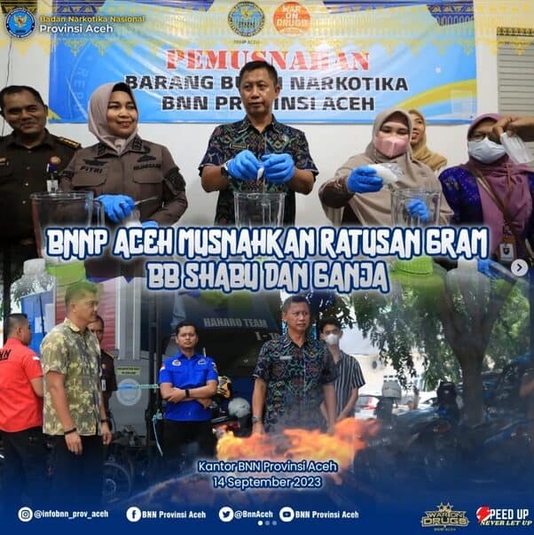 BNN PROVINSI ACEH MELAKSANAKAN PEMUSNAHAN BARANG BUKTI NARKOTIKA