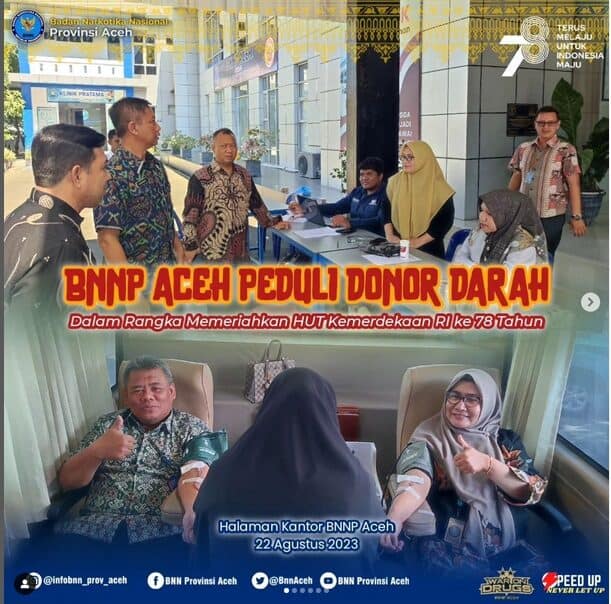 Meriahkan HUT RI ke-78, BNNP Aceh mengadakan kegiatan sosial donor darah