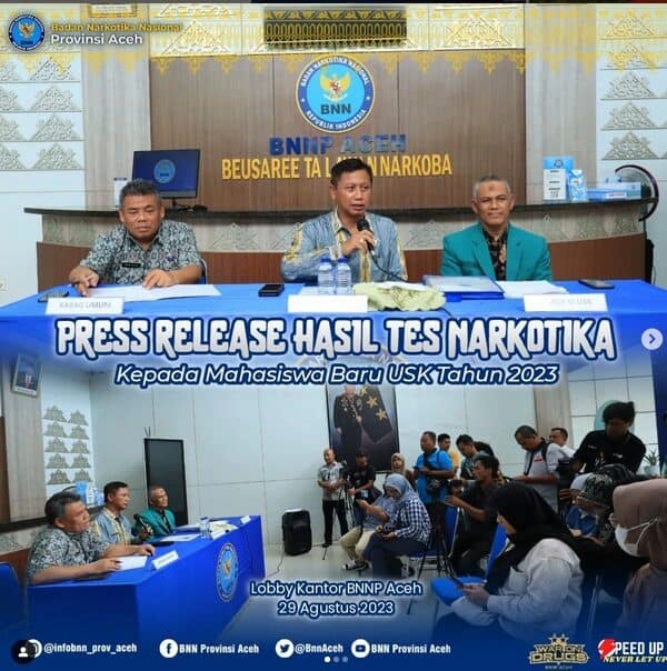 Press Release hasil kegiatan Deteksi Dini melalui Tes urine narkotika kepada mahasiswa baru USK Tahun 2023