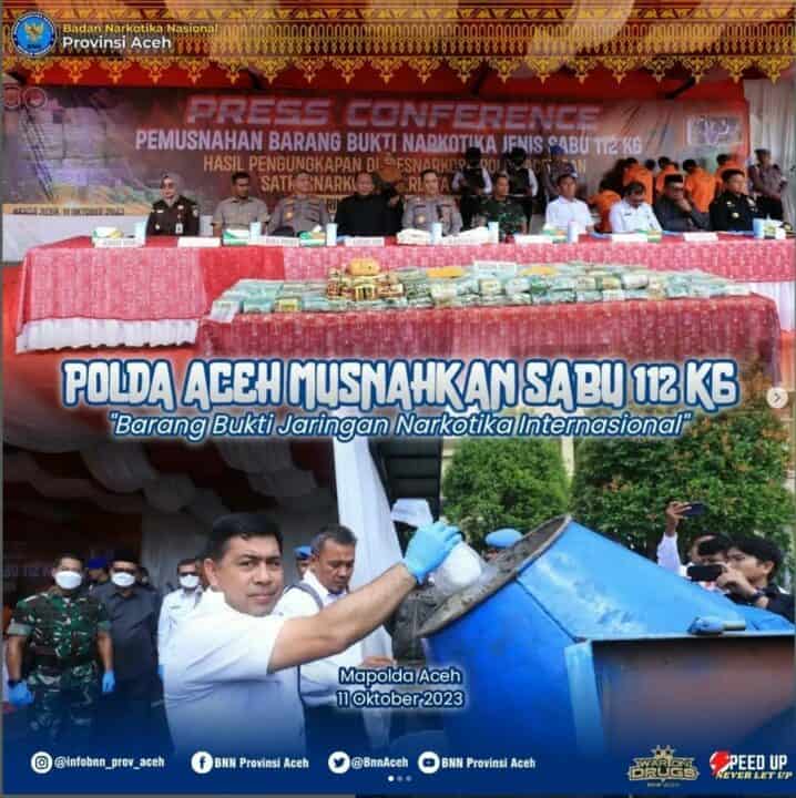 Press Conference oleh Polda Aceh yang memusnahkan 112 Kg sabu-sabu