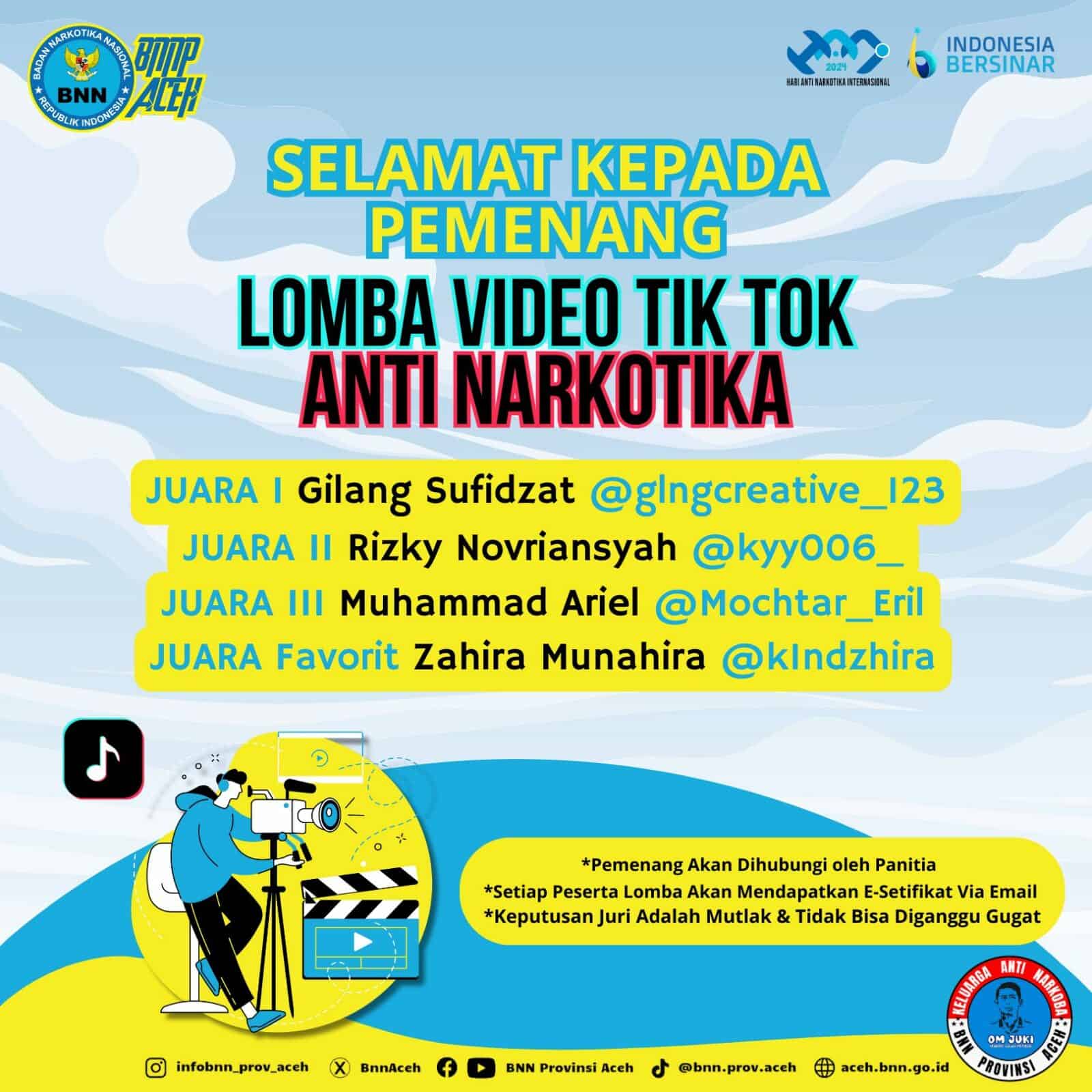 PEMENANG LOMBA VIDEO TIK TOK ANTI NARKOTIKA BNNP ACEH