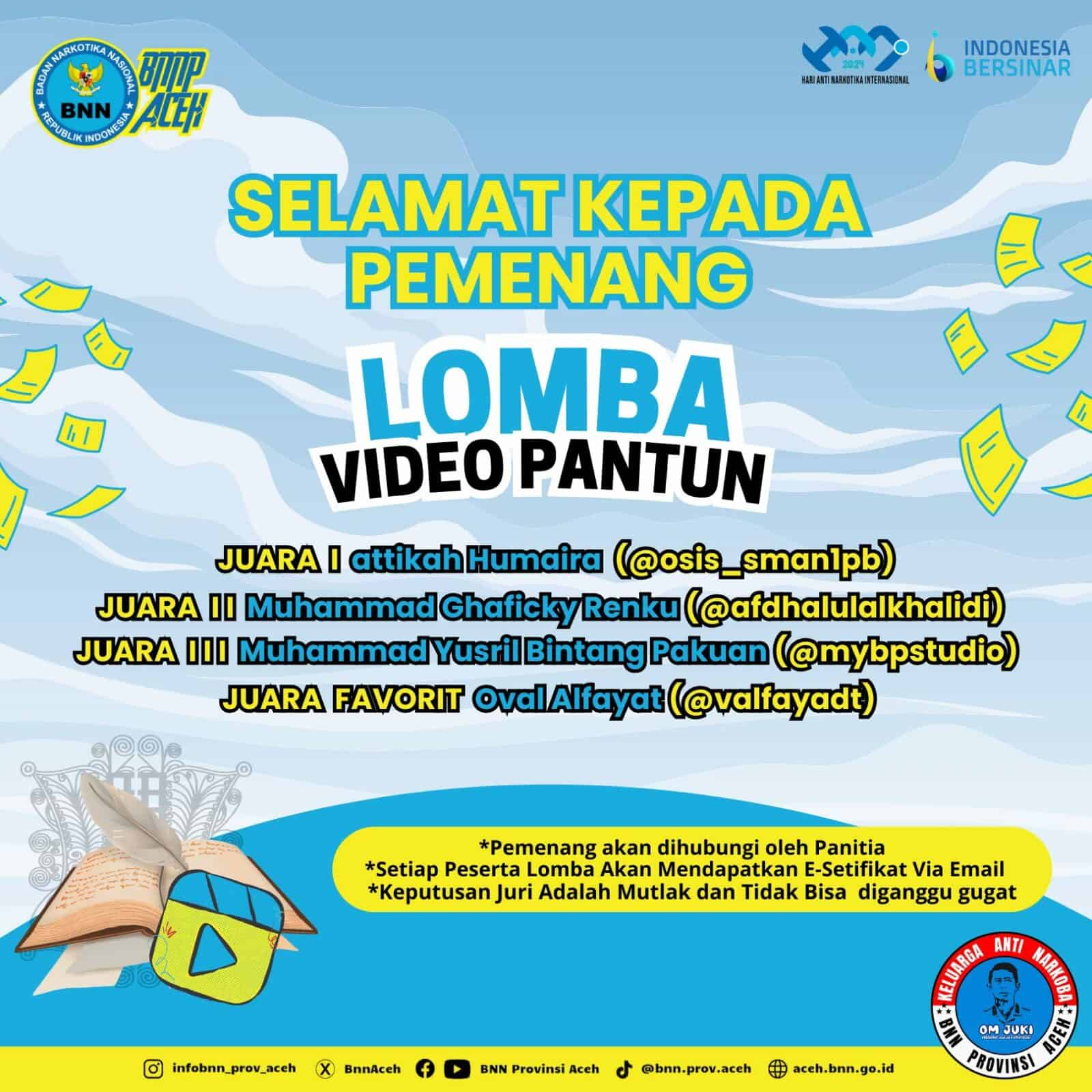 PEMENANG LOMBA VIDEO PANTUN BNNP ACEH