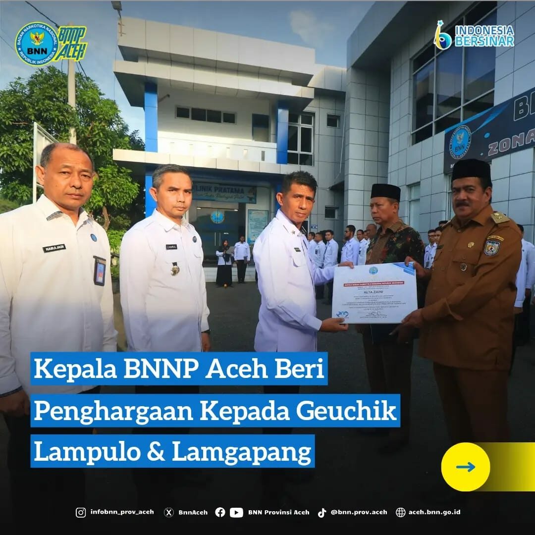 Kepala BNNP Aceh beri penghargaan kepada Geuchik Lampulo dan Lamgapang